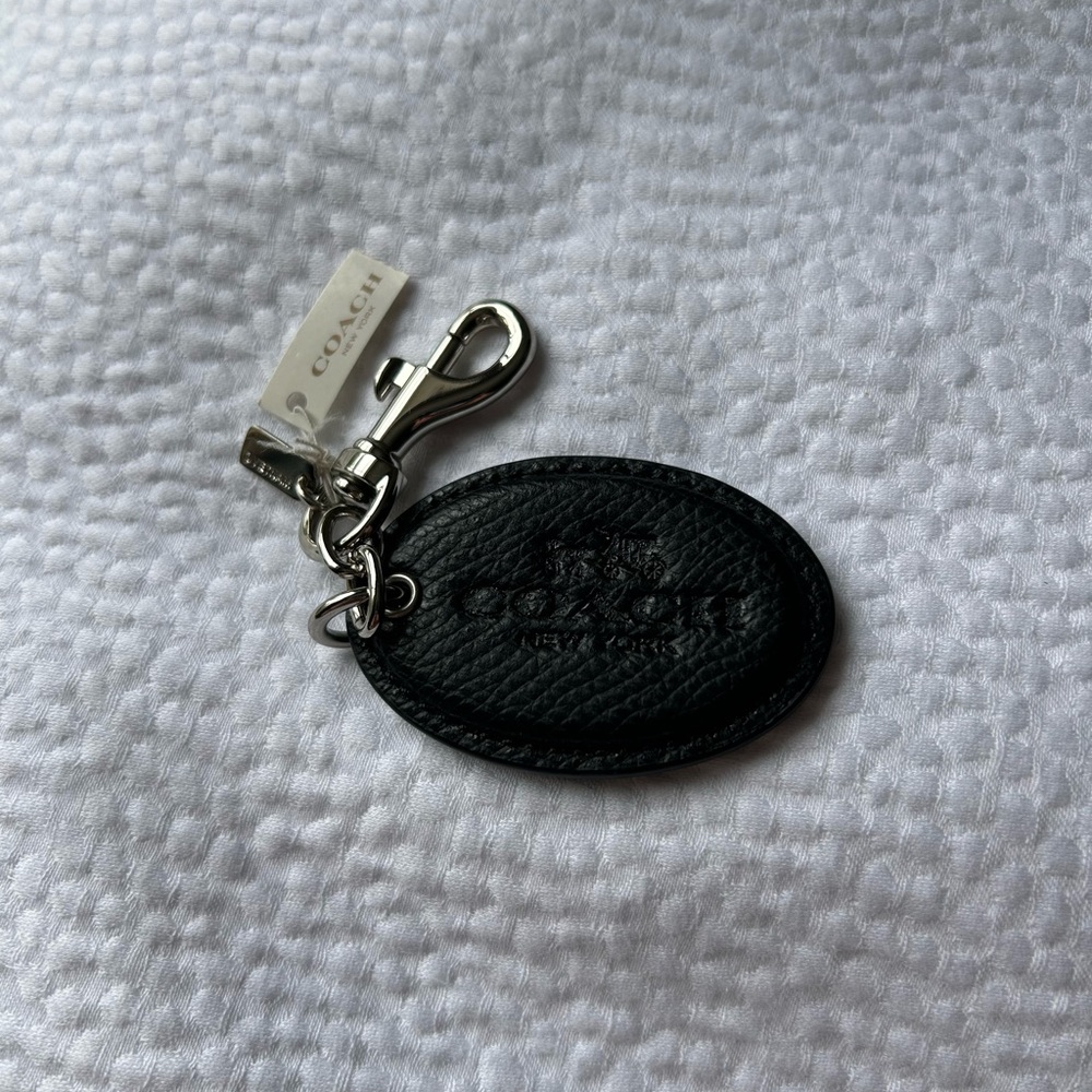 Coach Badlands Black Leather Keychain/Bag Charm